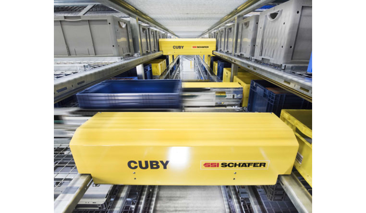Système de navette «Cuby» de SSI Schäfer pour bacs et cartons